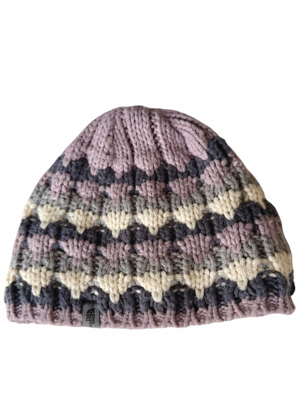 The North Face Briar Beanie Fair Isle Knit Hat Lavender Gray Cream Winter Sports